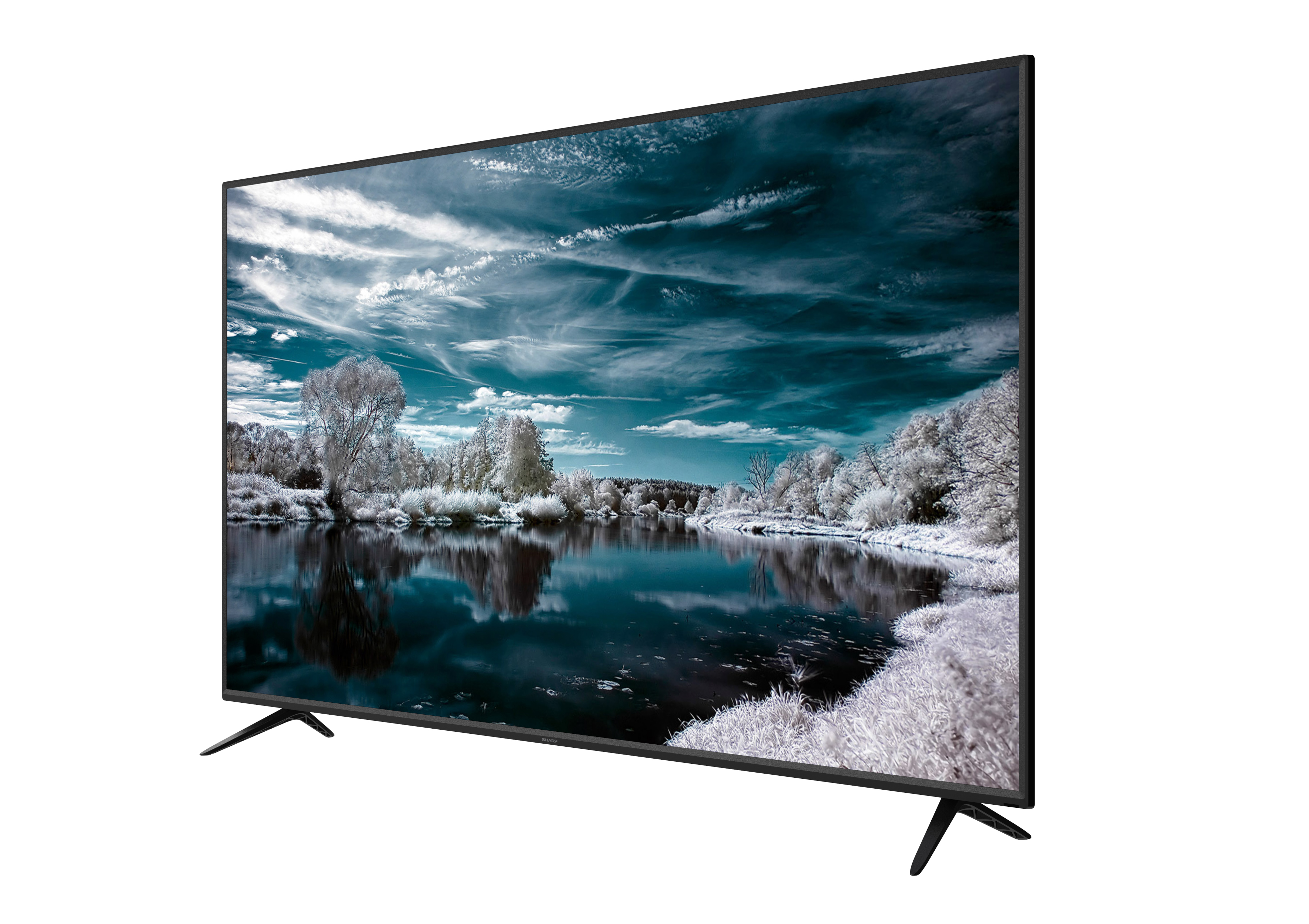Left Side Angle View of the SHARP® AQUOS 70" Class (69.5" diag.) LED 4K Smart Android TV with HDR10 (4T-C70BK2UD)